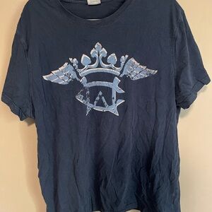Blue and White Short Sleeve Tee with Graphic Design